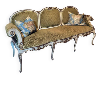 Antique Italian Baroque Louis XIV Lacquered and Parcel Gilt Sofa, 1600s