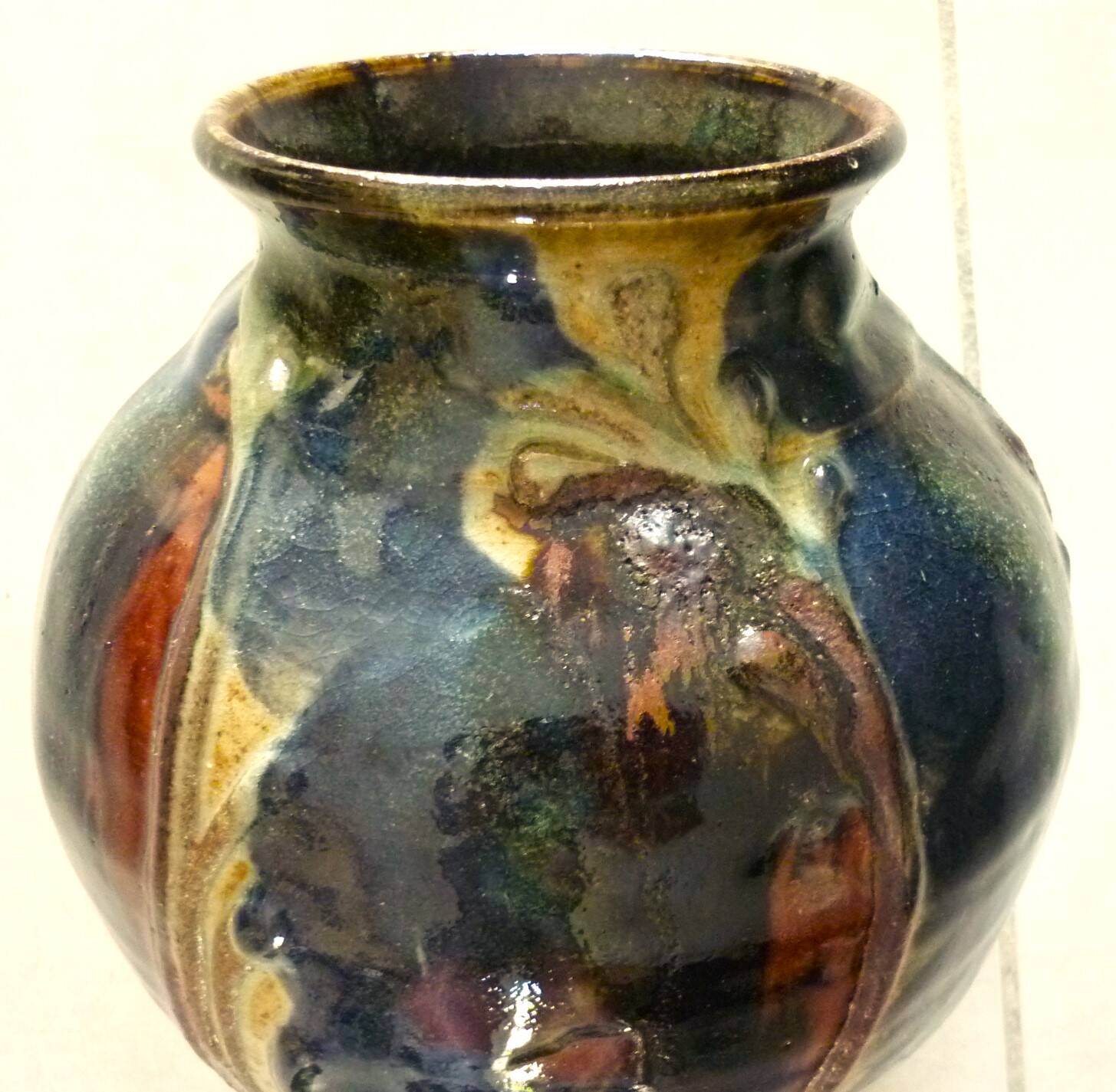 Ceramic vase, glazed stoneware, floral decoration, signature to be identified