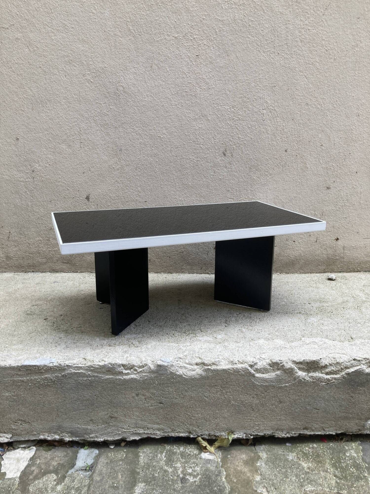 Vintage 1970s coffee table — Black smoked glass top