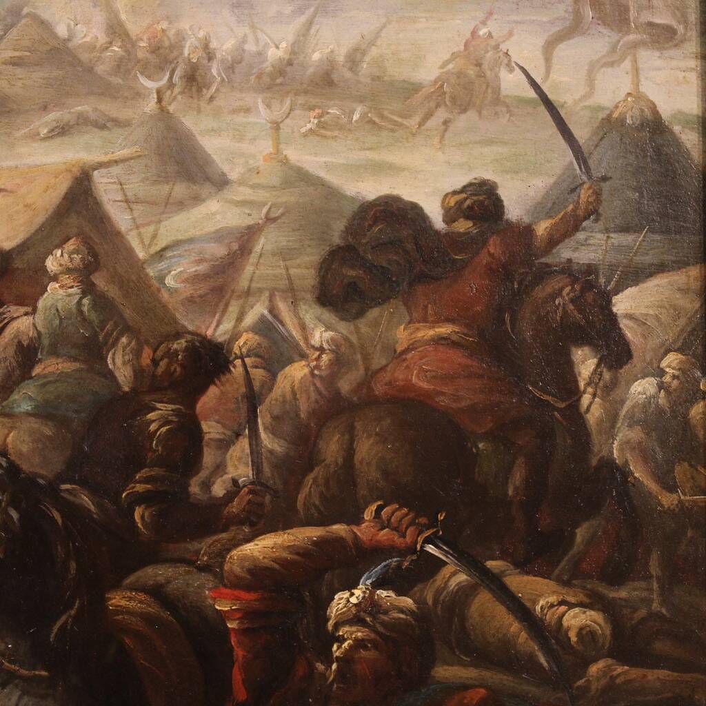 Great 18th-century Italian painting, battle between Christians and Ottomans