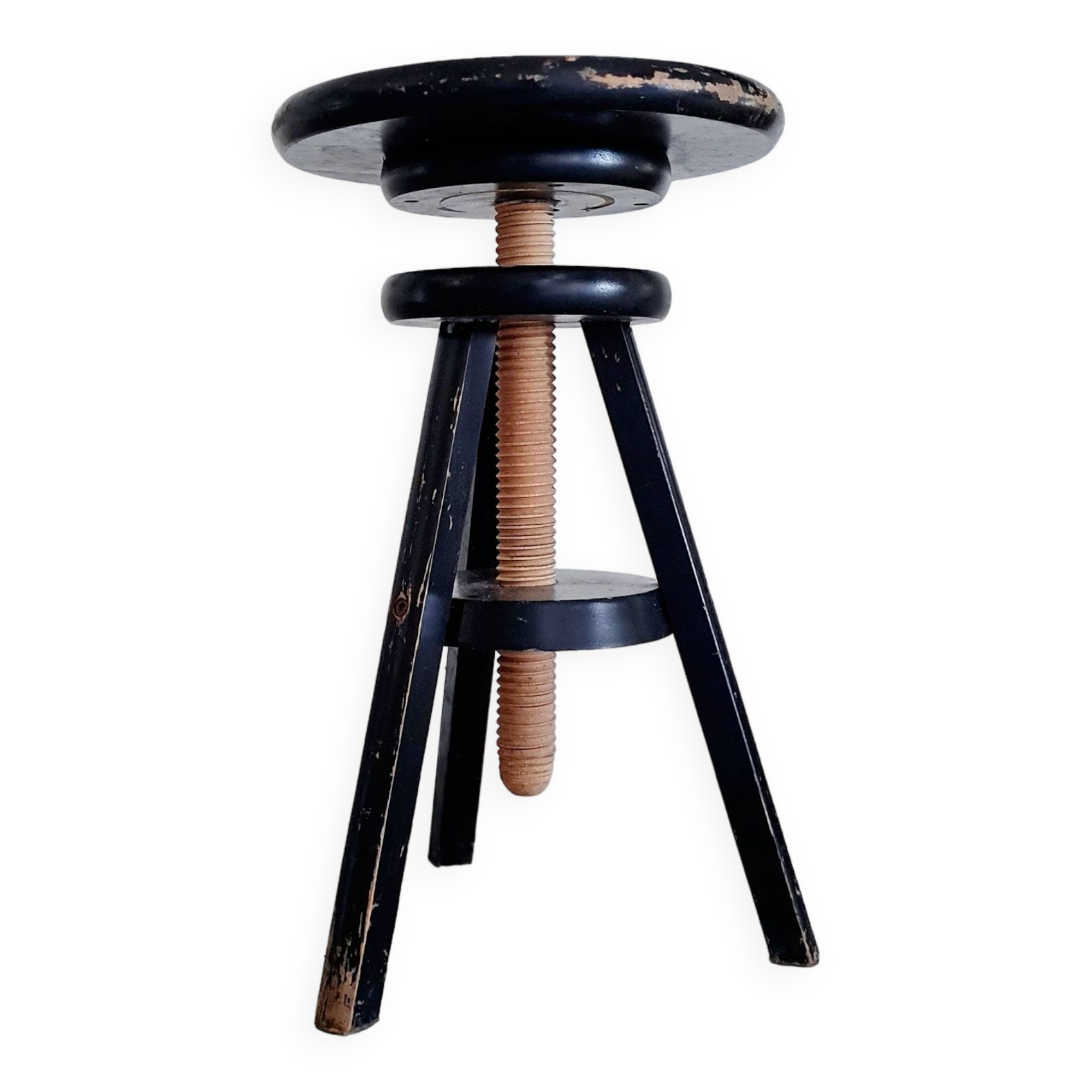 Antique black piano stool in adjustable wood