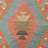 5x9 Green Red Tribal Handmade Kilim Rug, 163x290Cm