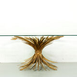 Mid century Coco Chanel gilt oval glass and brass table sheaf of wheat
