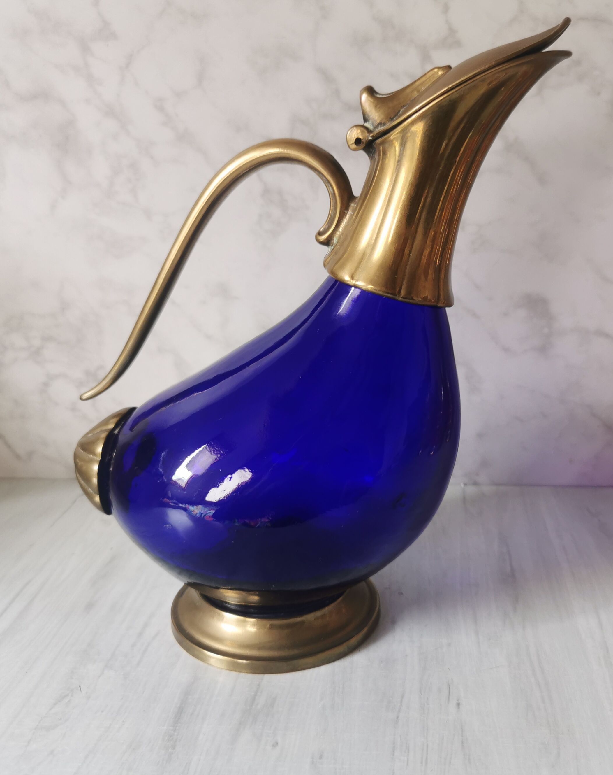 Glass and brass decanter