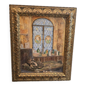 Huile sur toile "l'atelier de l'artiste "