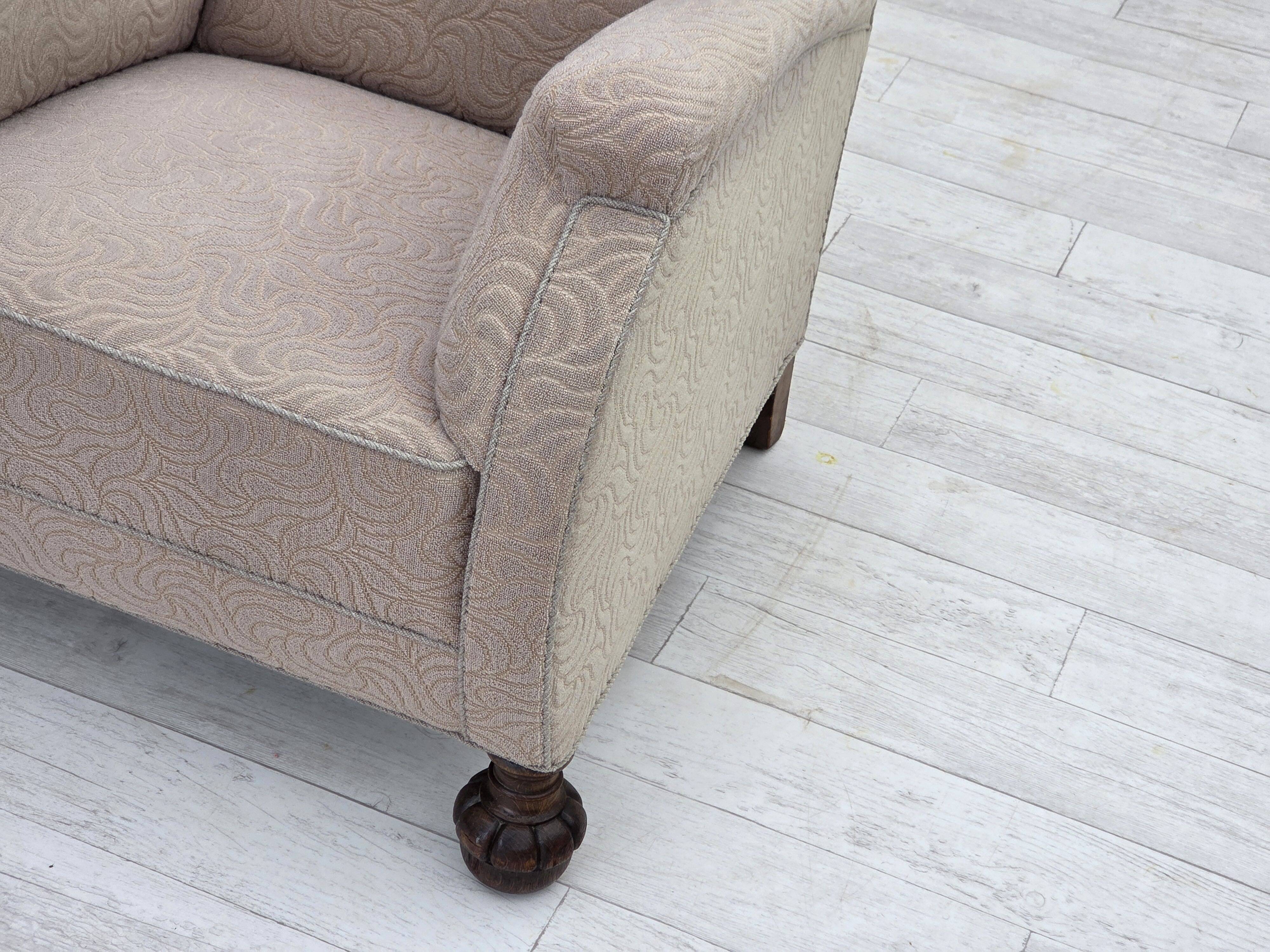 1950s, Danish artdeco armchair, furniture wool, oak wood legs.