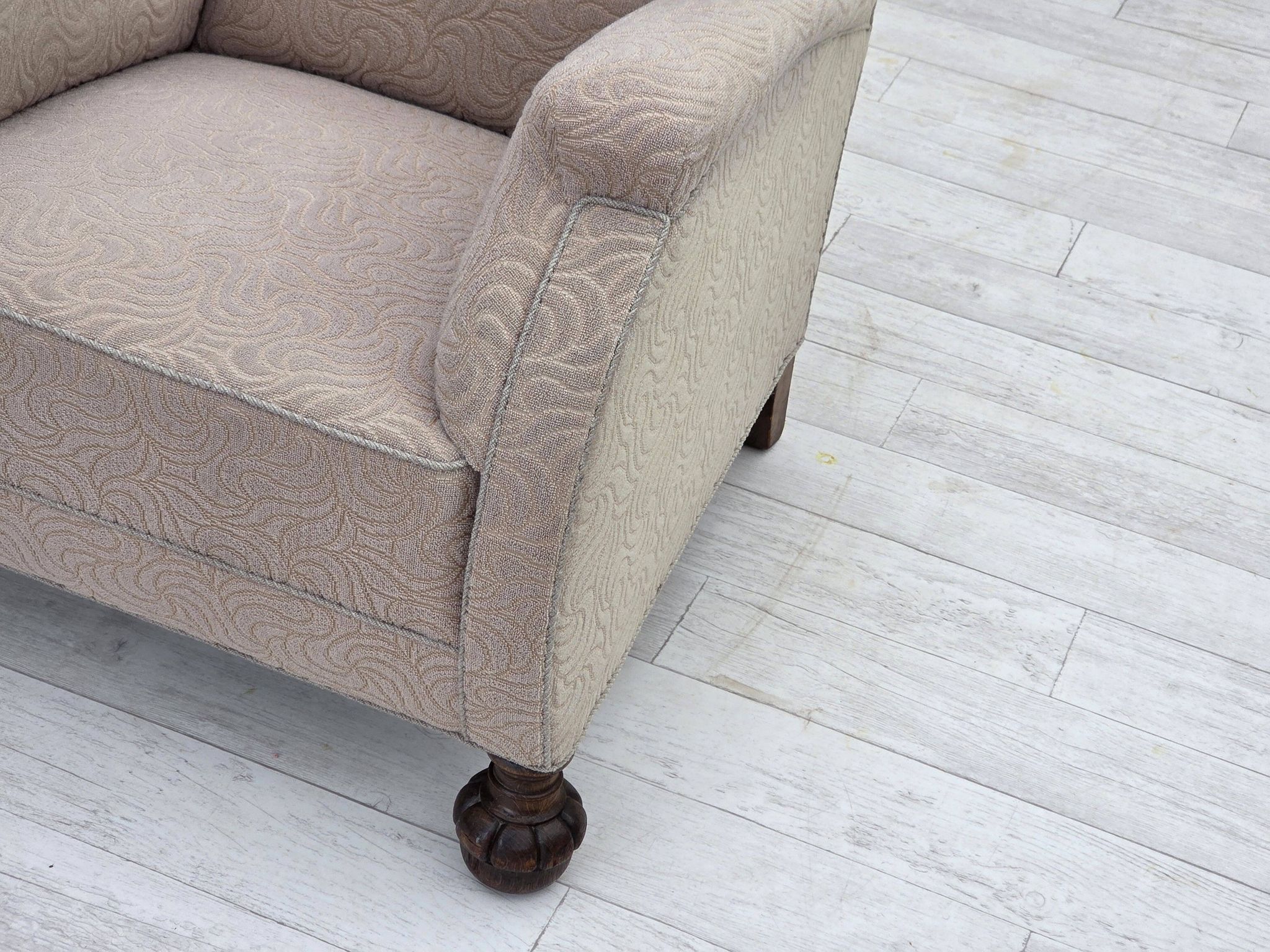 1950s, Danish artdeco armchair, furniture wool, oak wood legs.