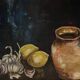 Tableau nature morte à la cruche aux ails et citrons