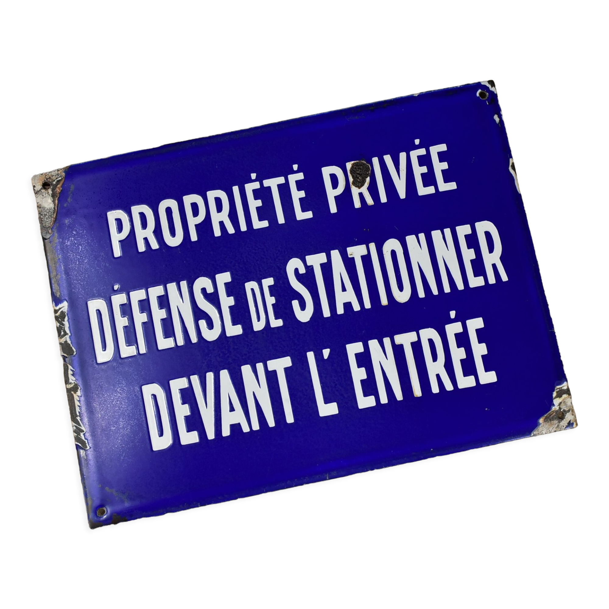 Enamelled plate, parking defense