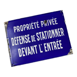 Enamelled plate, parking defense