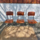 3 stainless steel tube chairs and faux leather, vintage