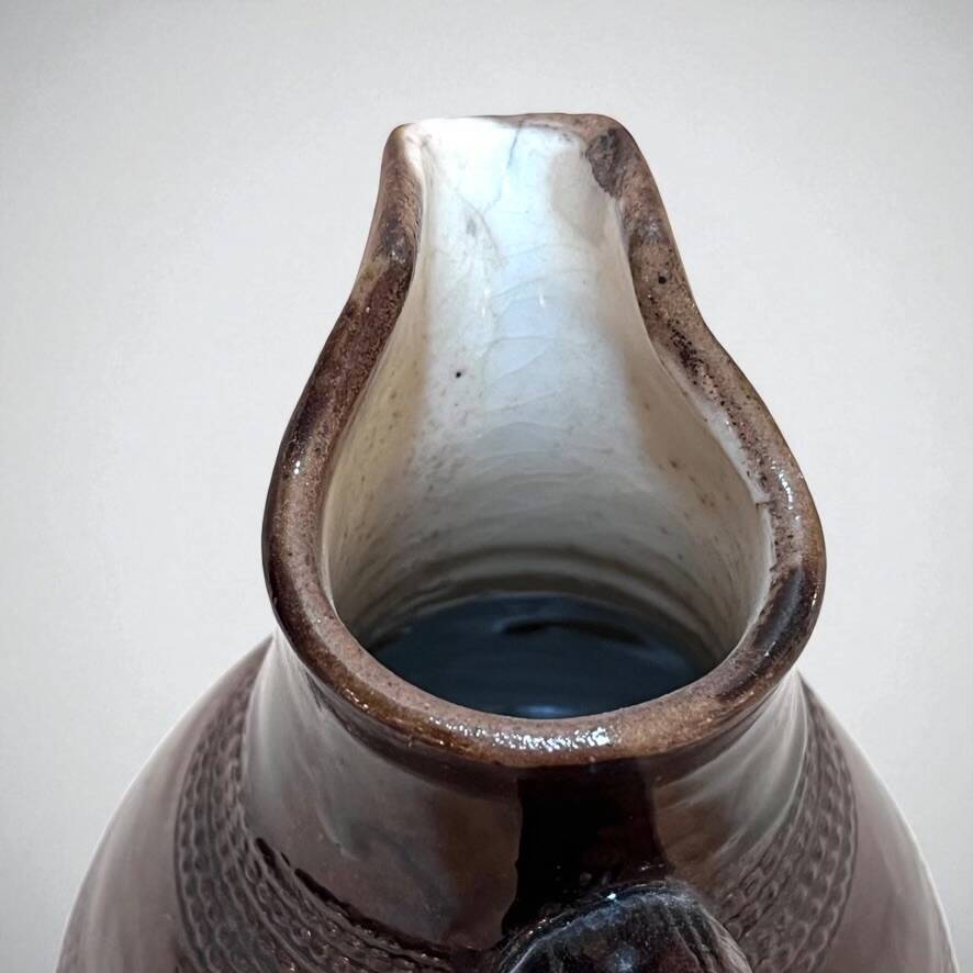 Antique Brutalist Brown Stoneware Pitcher from Berry Vintage Carafe