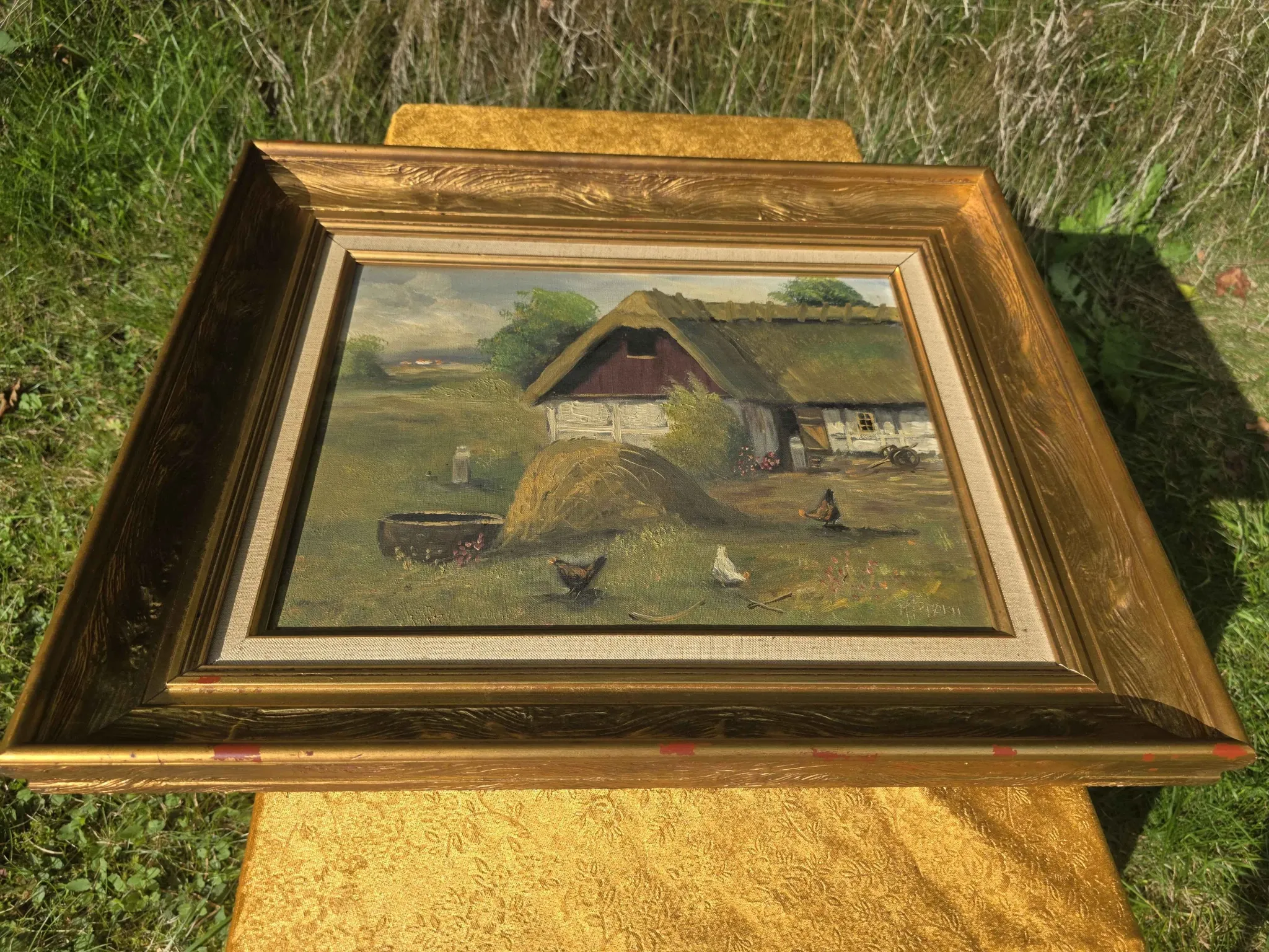 Vintage Farmyard Oil Painting by Henning Bjørn