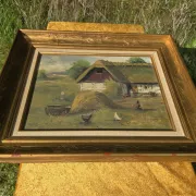 Vintage Farmyard Oil Painting by Henning Bjørn
