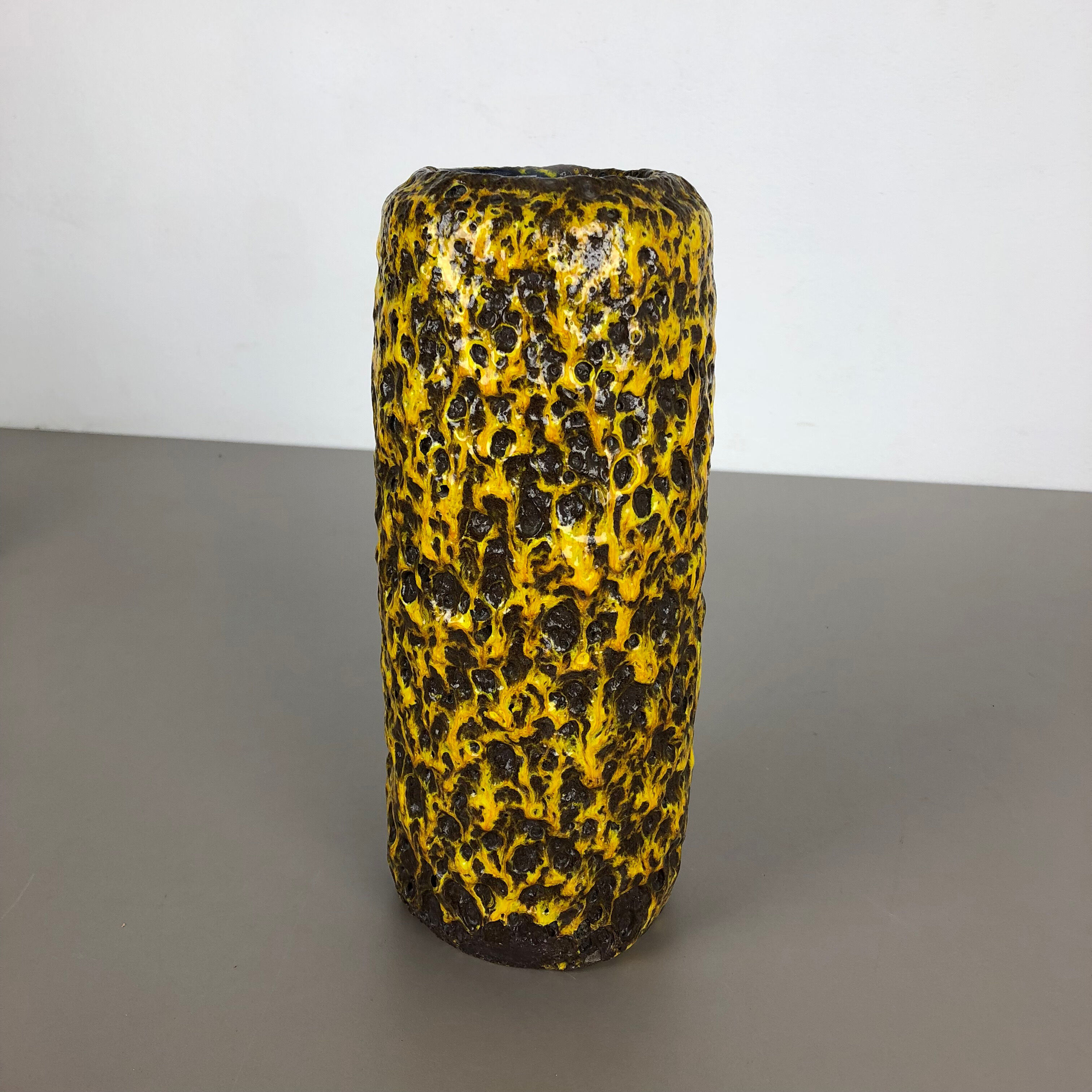 Pottery Super Yellow Color Fat Lava Multi-Color Vase Scheurich WGP, 1970s