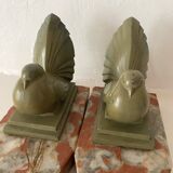 Paire de serre-livres Art déco pigeons