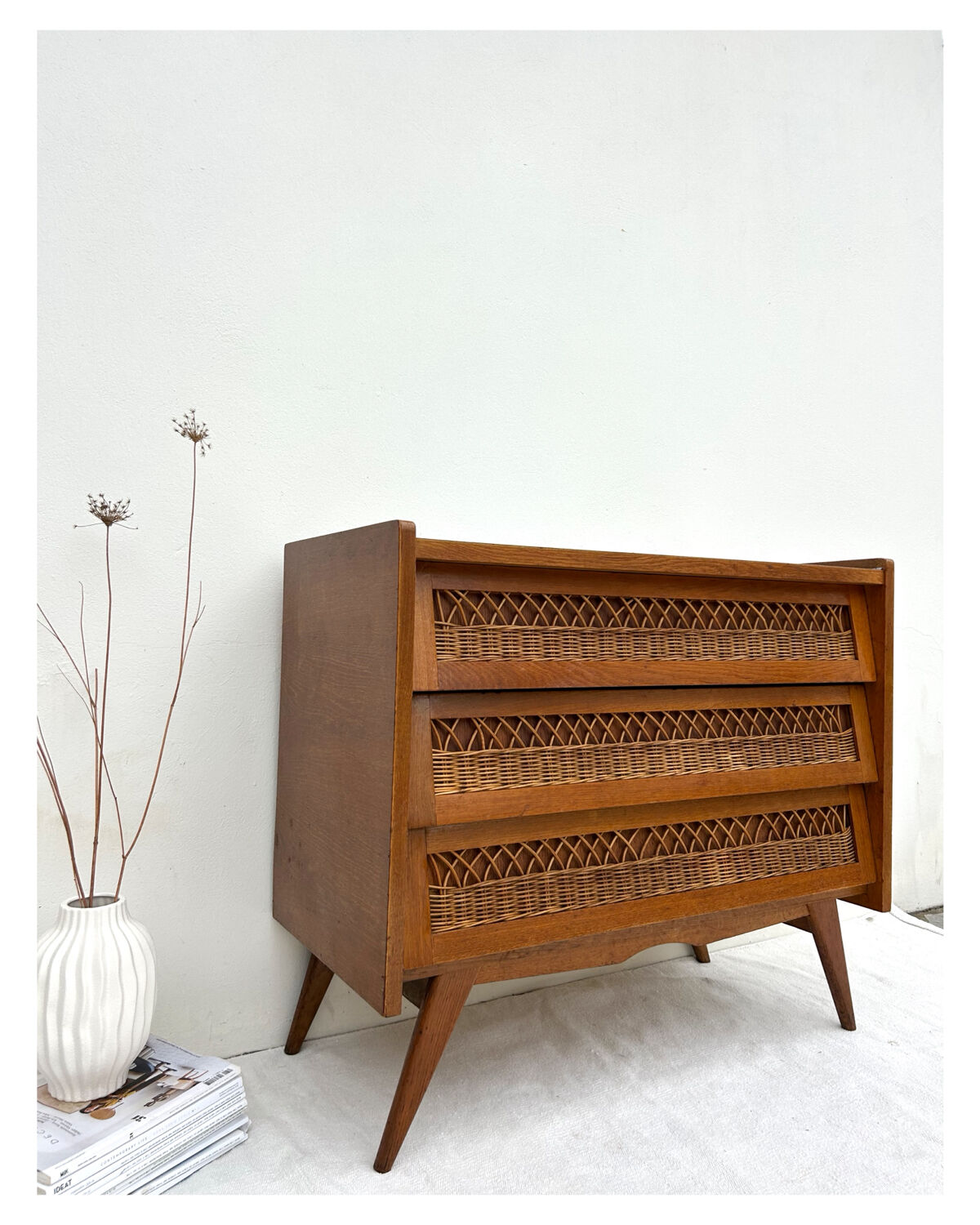 Vintage rattan chest of drawers