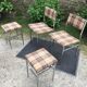 Vintage chairs and stools with chrome-plated square tubular metal base.