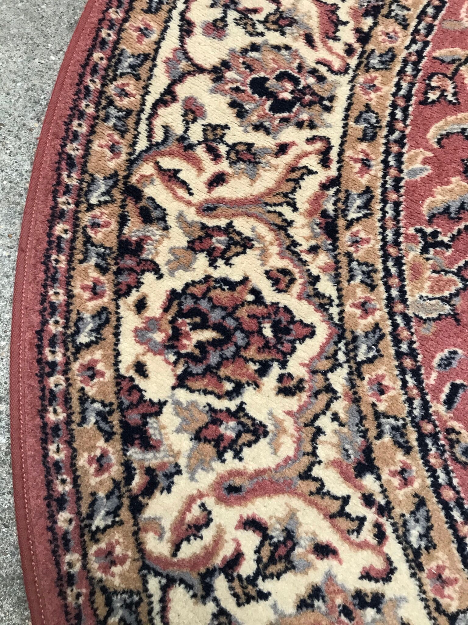 Old pink/cream vintage virgin wool round carpet - 160 cm diameter - Louis de Poortere
