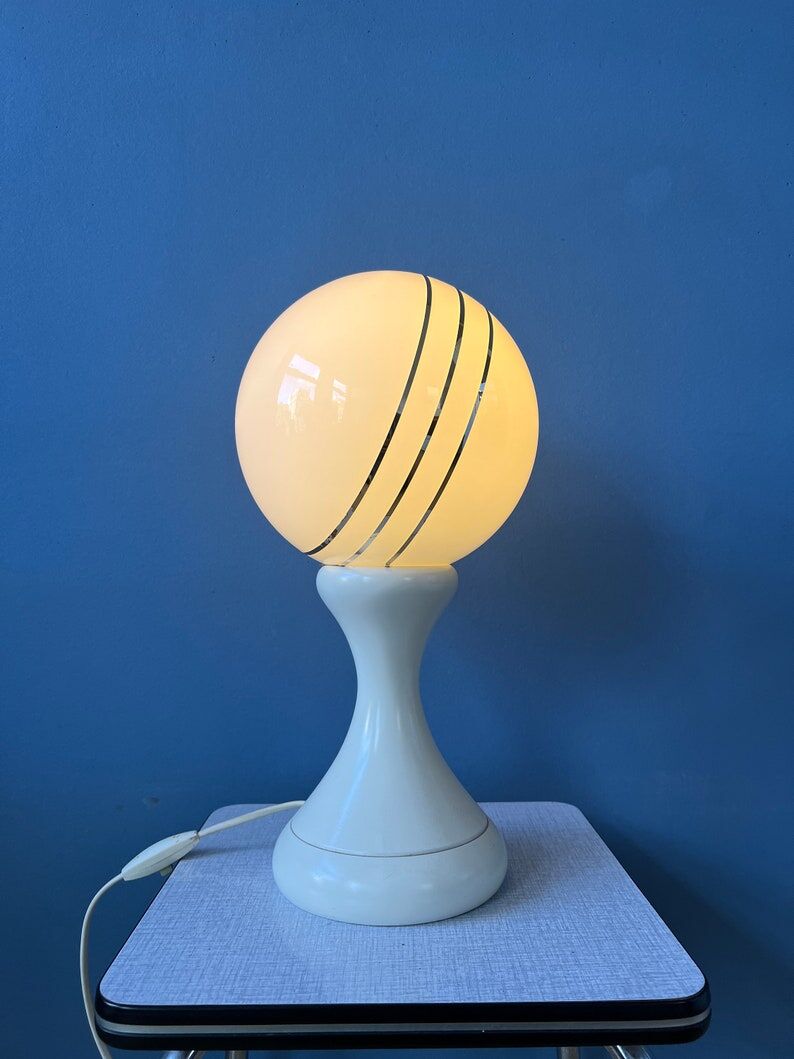 Space Age table lamp in white opaline glass