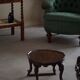 Organic Art Deco side table / solid stained wood stool, 1940s