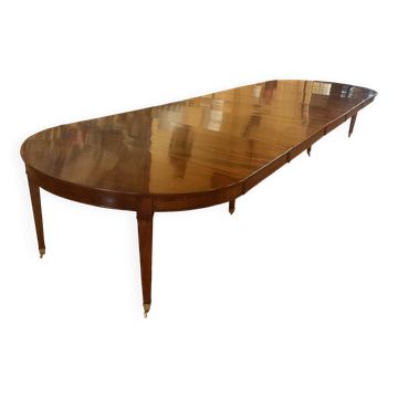 Table de salle à manger extensible d'époque Louis XVI en acajou à bandeau d