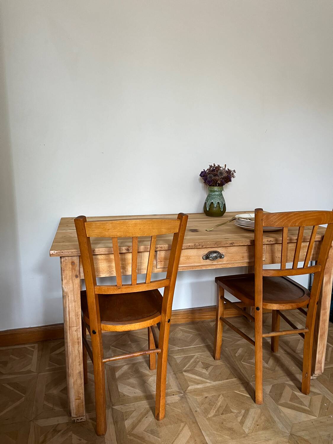 Raw wood farmhouse table