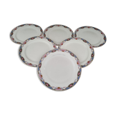 Set of 6 flat plates Digoin Sarreguemines friezes baskets of roses