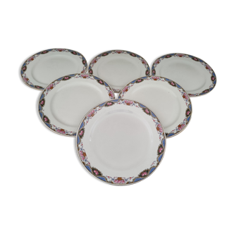 Set of 6 flat plates Digoin Sarreguemines friezes baskets of roses