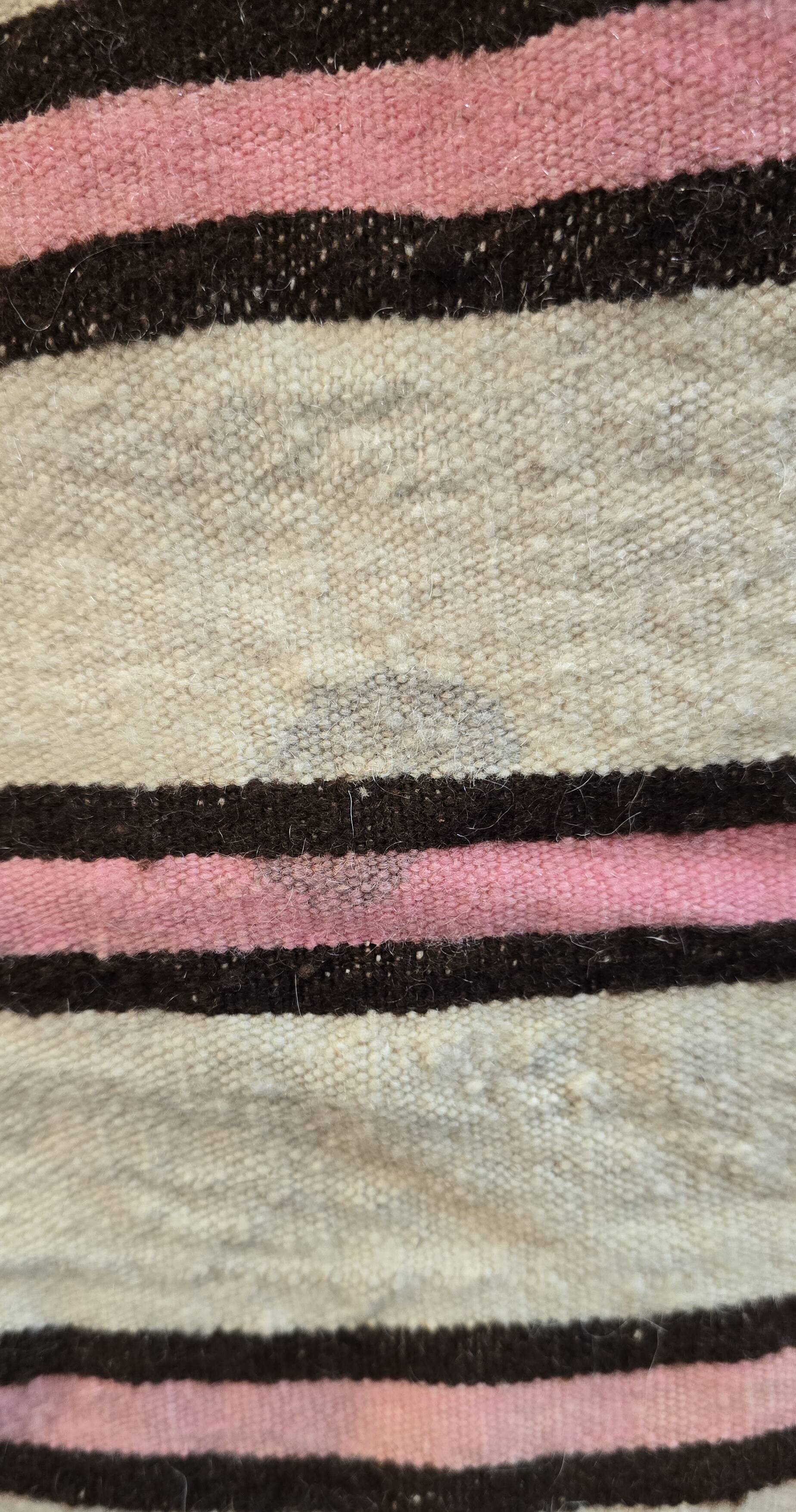 Vintage Berber blanket in neon pink, black and cream striped wool