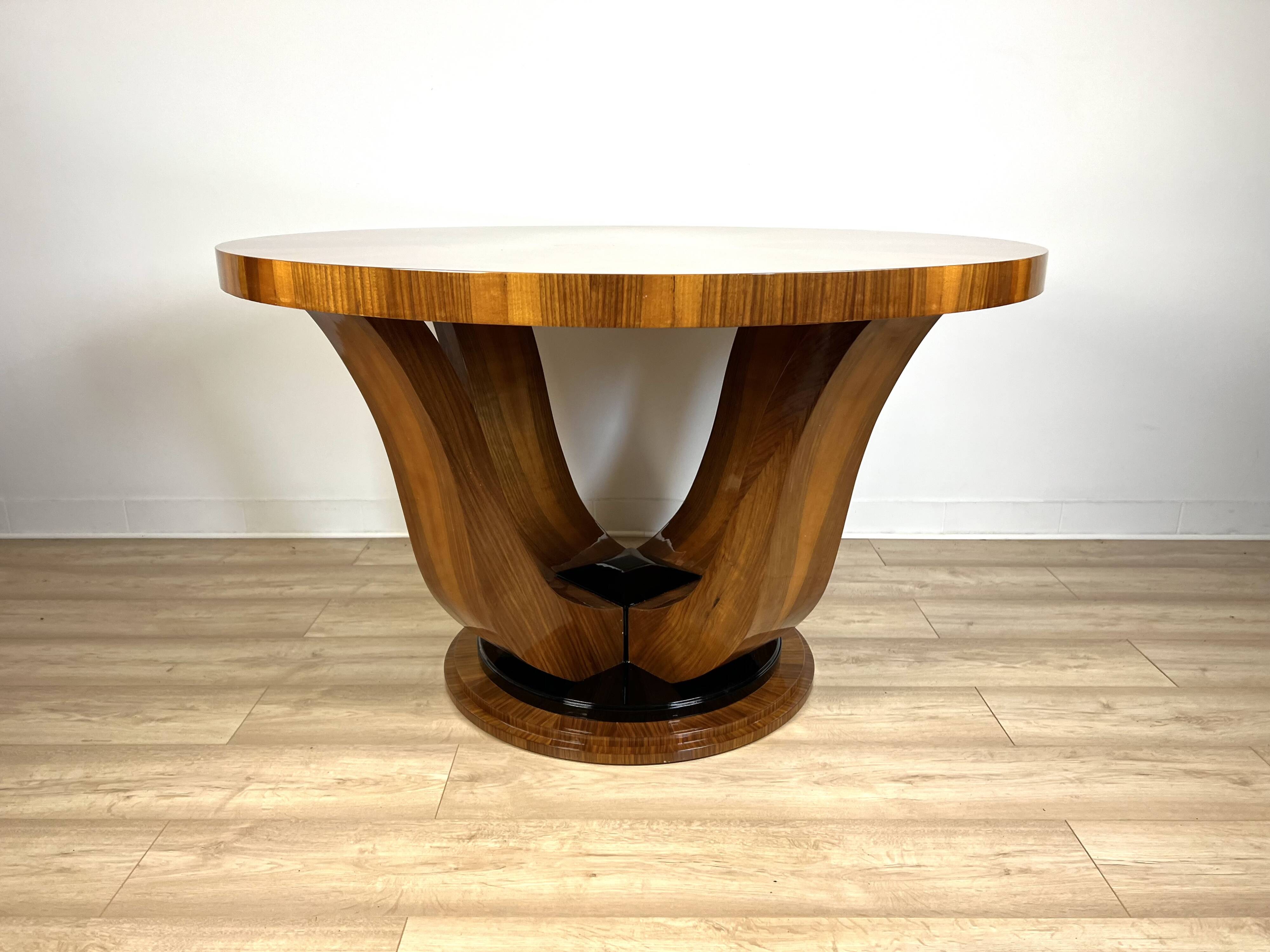Round walnut table in Art Deco style "Praha". Manufacturer