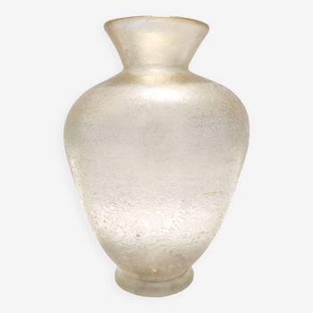 Vase amphore vintage en verre de Murano moucheté doré par Flavio Poli pour Seguso, Italie