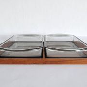 Danish Modern Teak Serving Tray with Glass Bowls by Wiggers, Denmark, 1960s