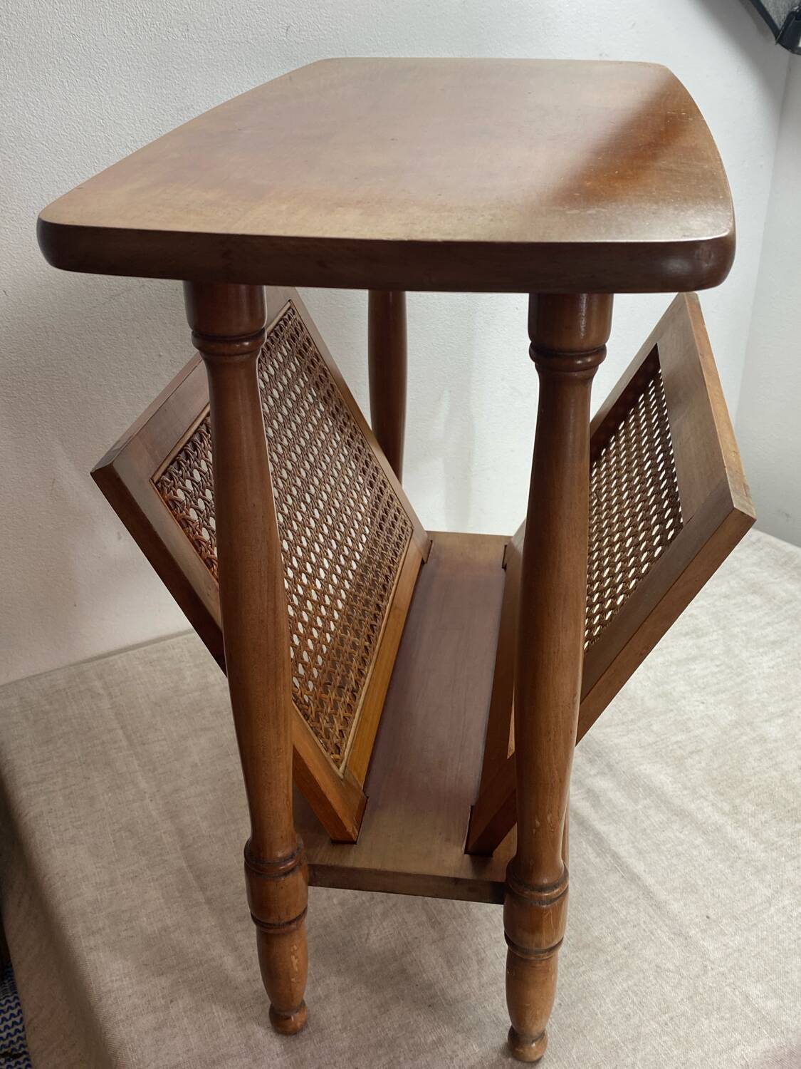 Magazine rack, wood and cane