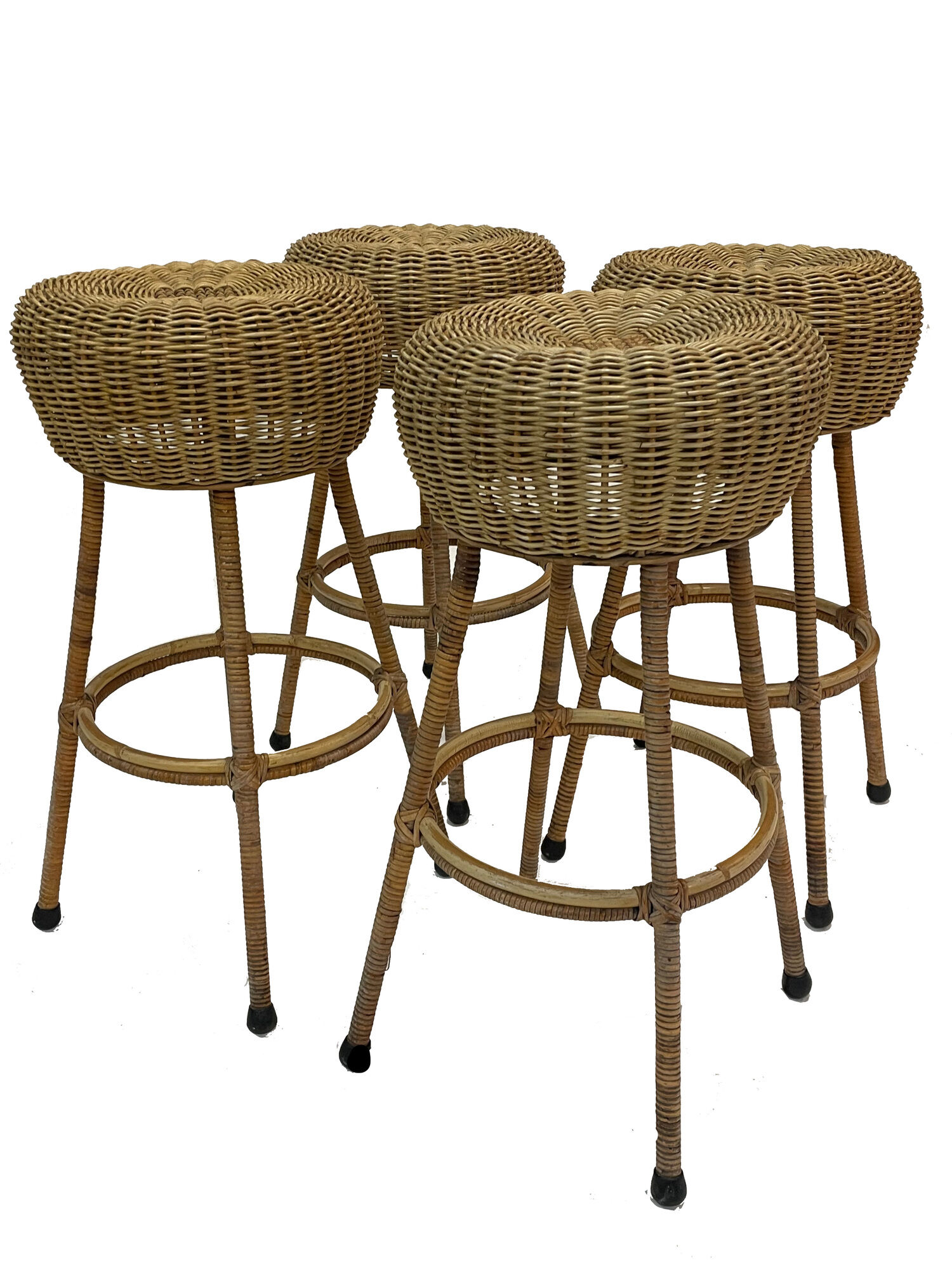 Set of four vintage rattan bar stools 1960 Nederland Design