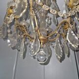 Brass chandelier with glass shaft, crystal tassel plates and daggers - 6 lights