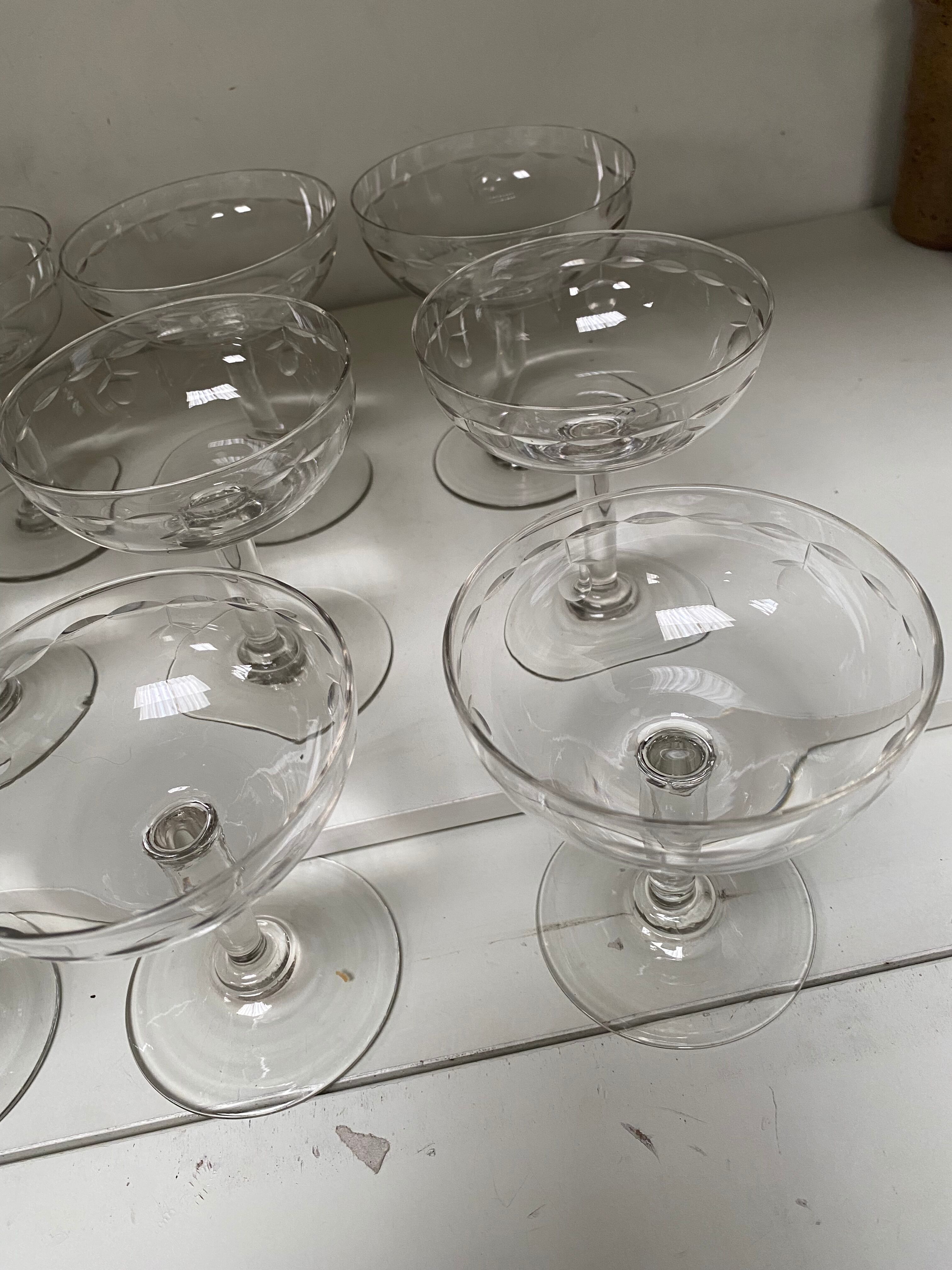 Set of 9 engraved champagne glasses