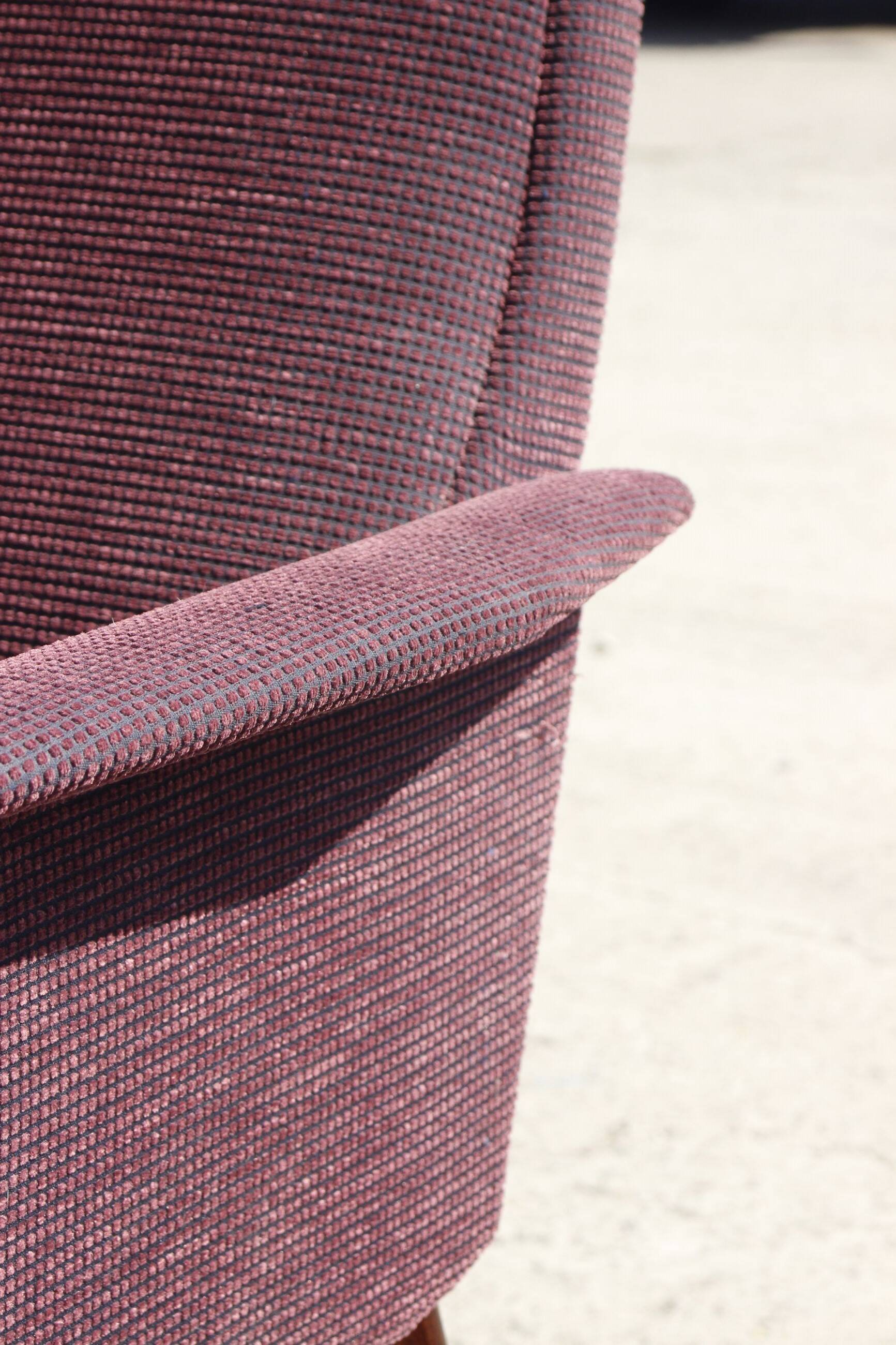 Pair of vintage purple velvet compass foot armchairs 1950s