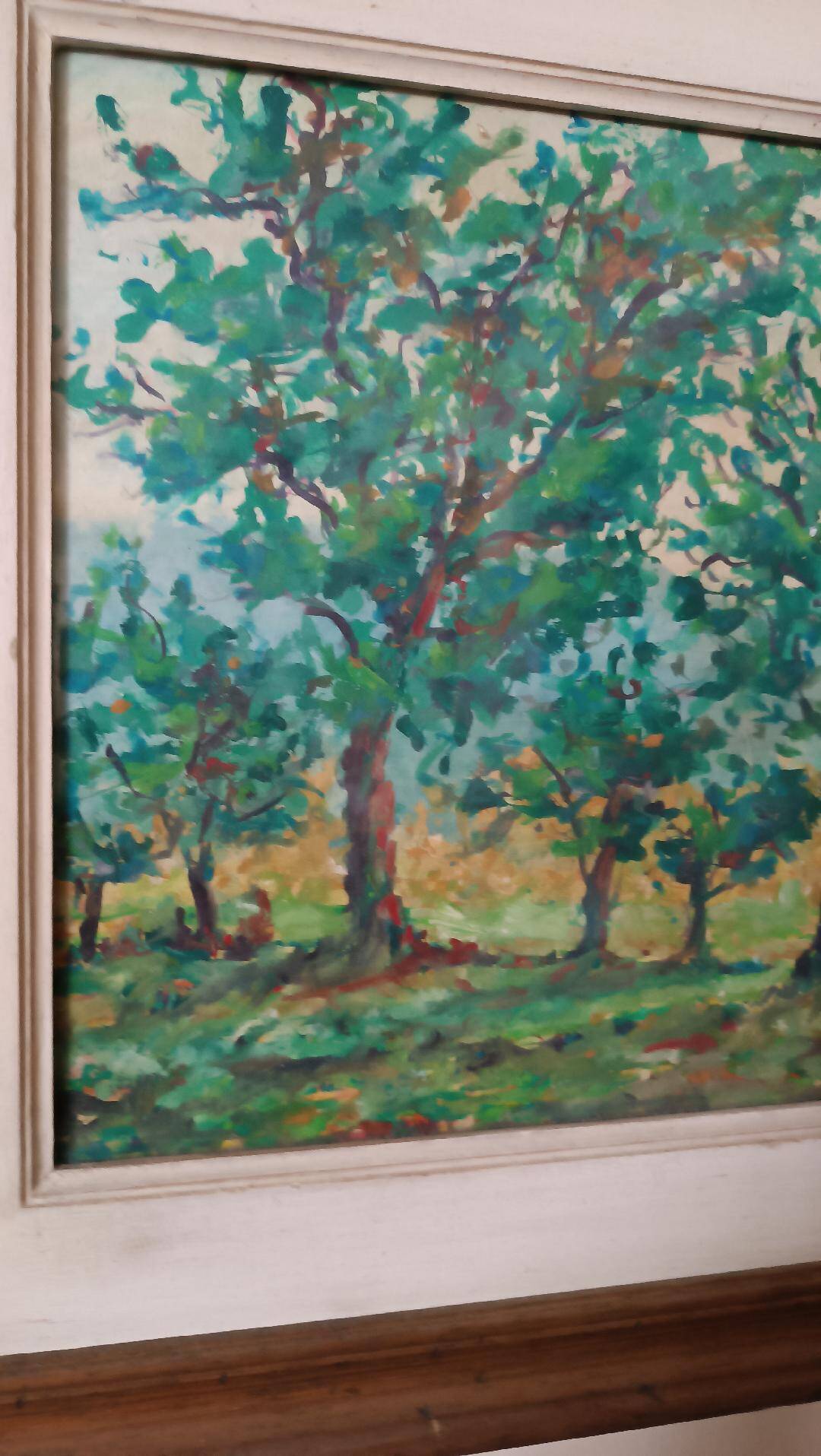 Peinture à l'huile sur panneau isorel paysage boisé signée et datée