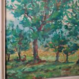 Peinture à l'huile sur panneau isorel paysage boisé signée et datée