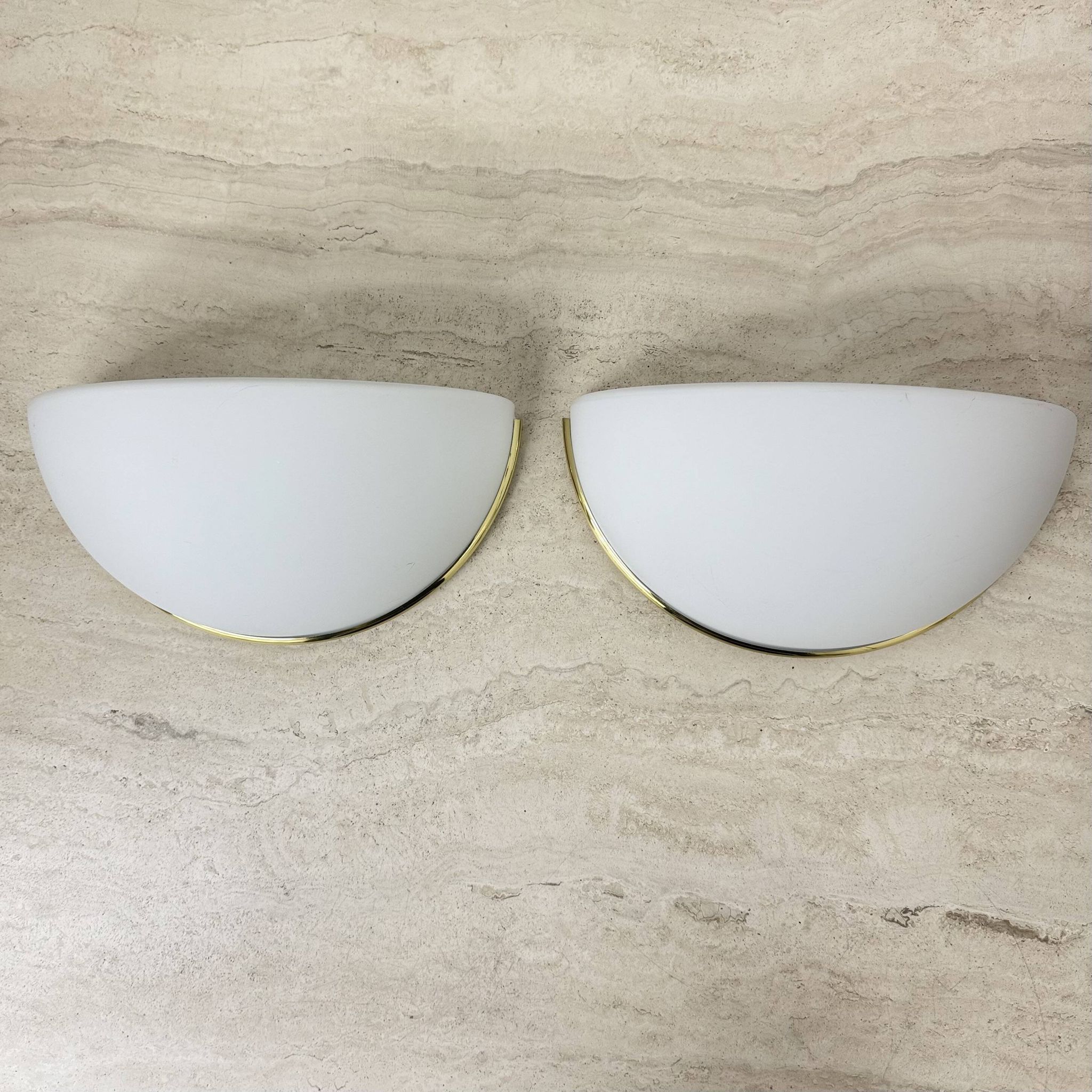 Pair of Limburg Glashütte wall lamp sconce opaline glass with golden detail