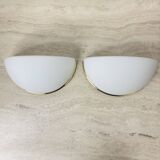 Pair of Limburg Glashütte wall lamp sconce opaline glass with golden detail