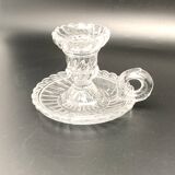 Candle holder with cup and handle in worked glass