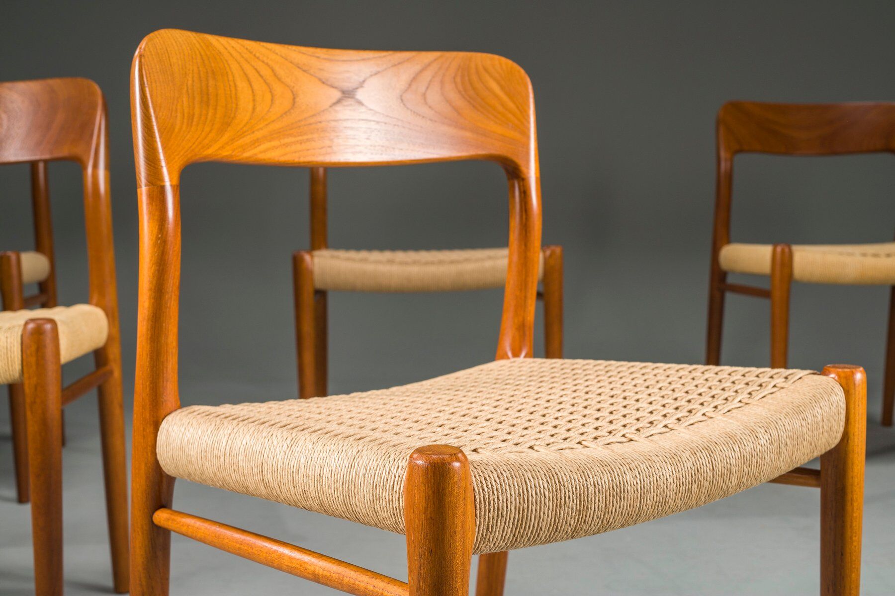 Danish teak Model 75 dining chairs by Niels Møller, 1960s, set of 8