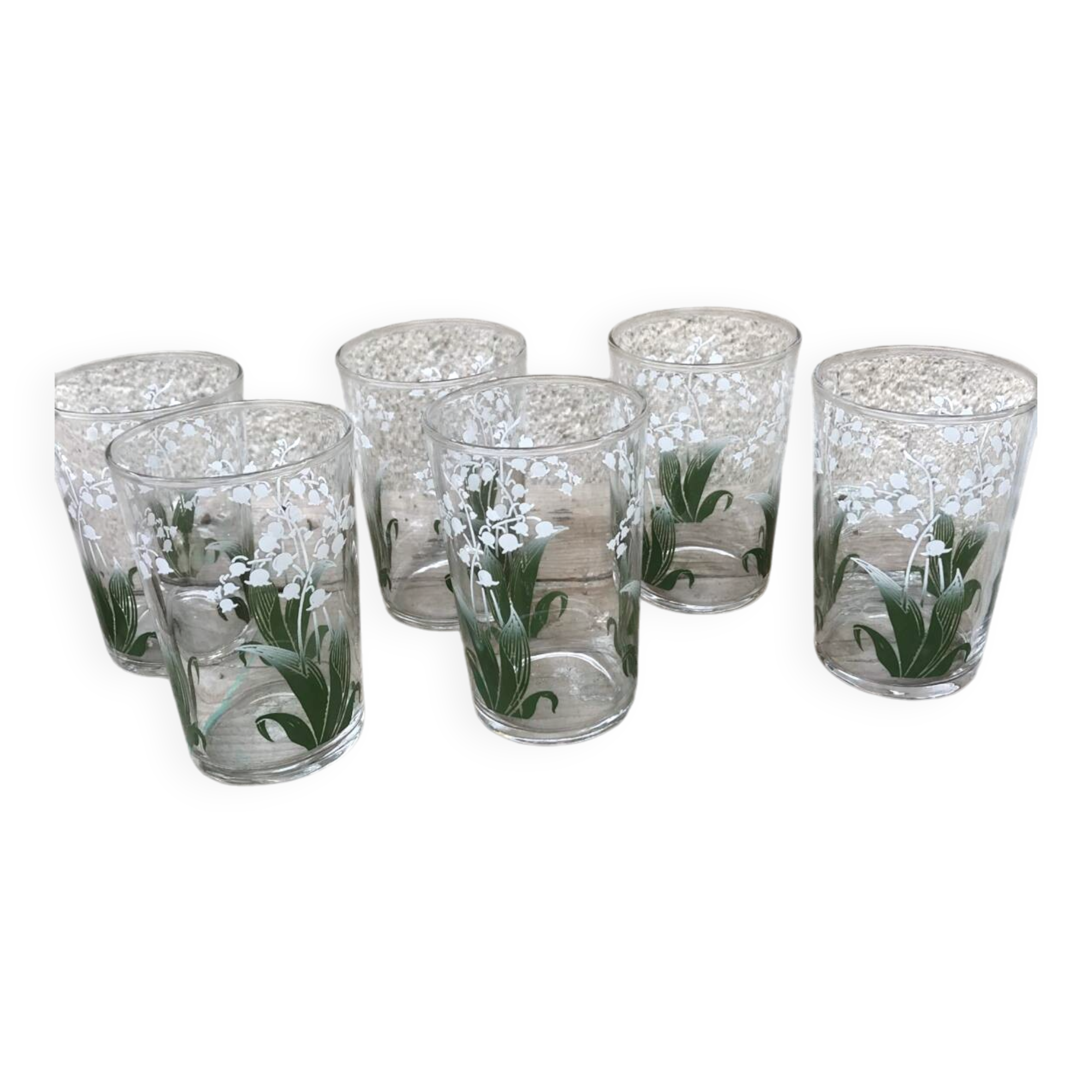 Lot verres anciens décor muguet