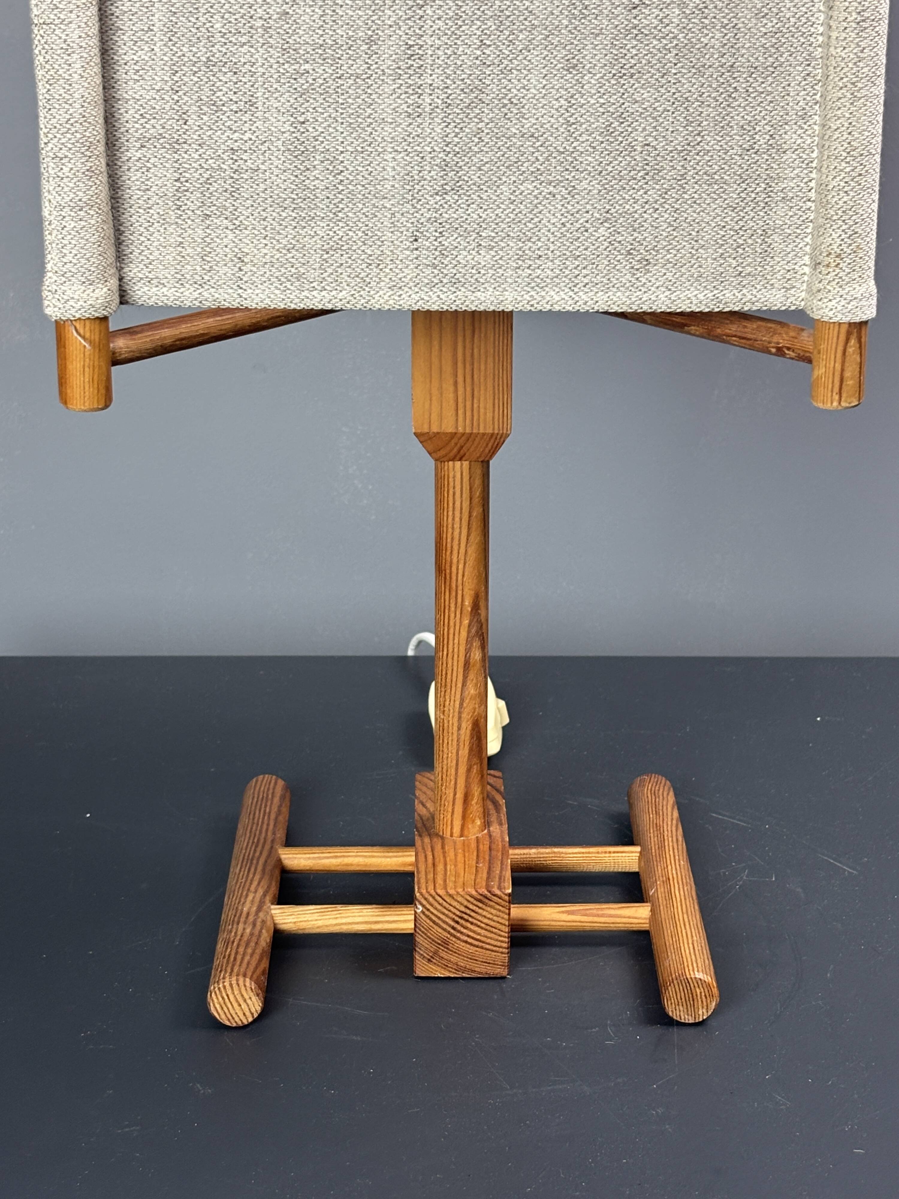 Midcentury Scandinavian pine table lamp with square fabric shade, 1970s