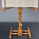 Midcentury Scandinavian pine table lamp with square fabric shade, 1970s