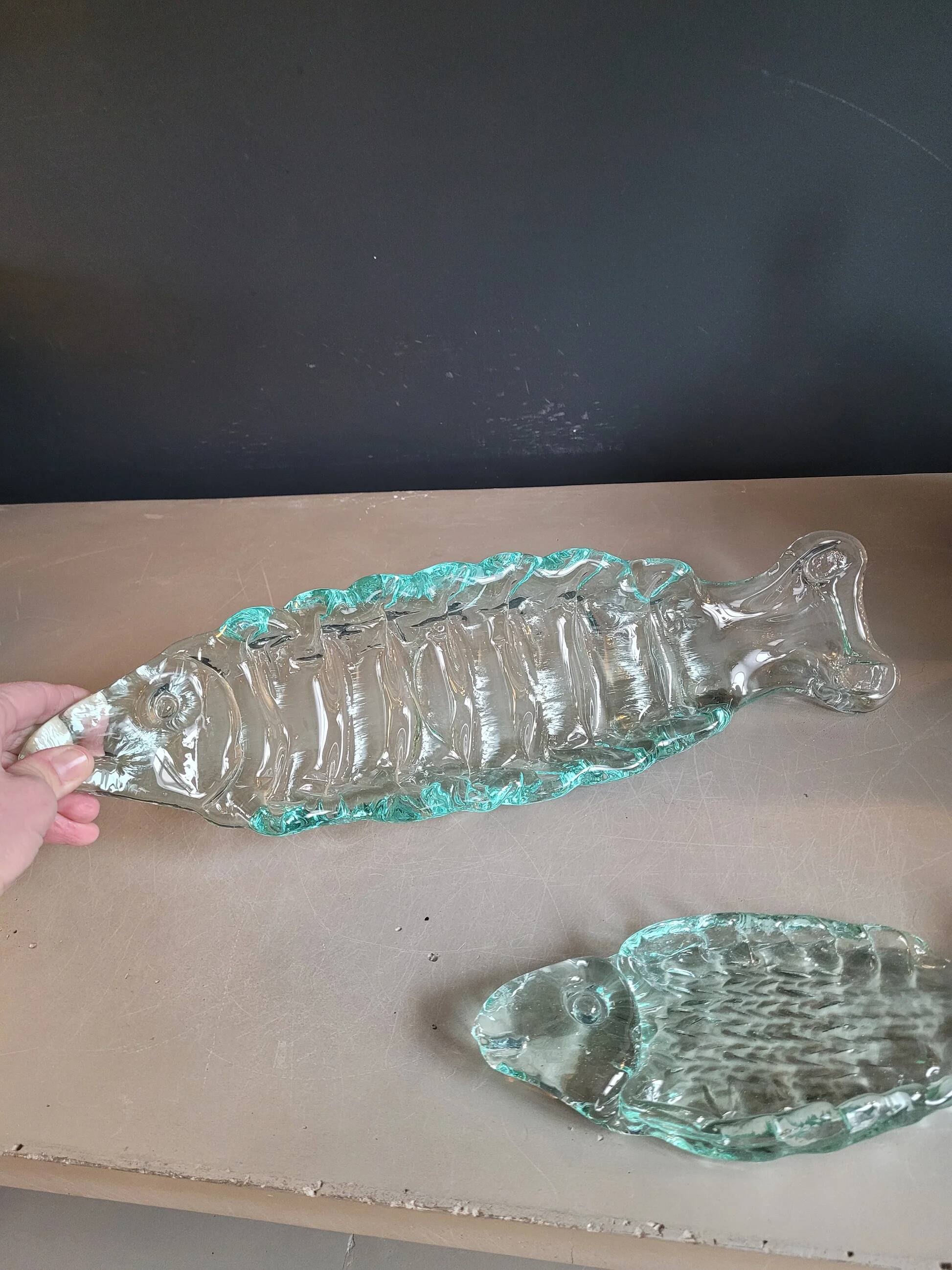 Pair of pressed glass sushi dishes