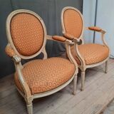 Pair of Louis XVI style medallion armchairs