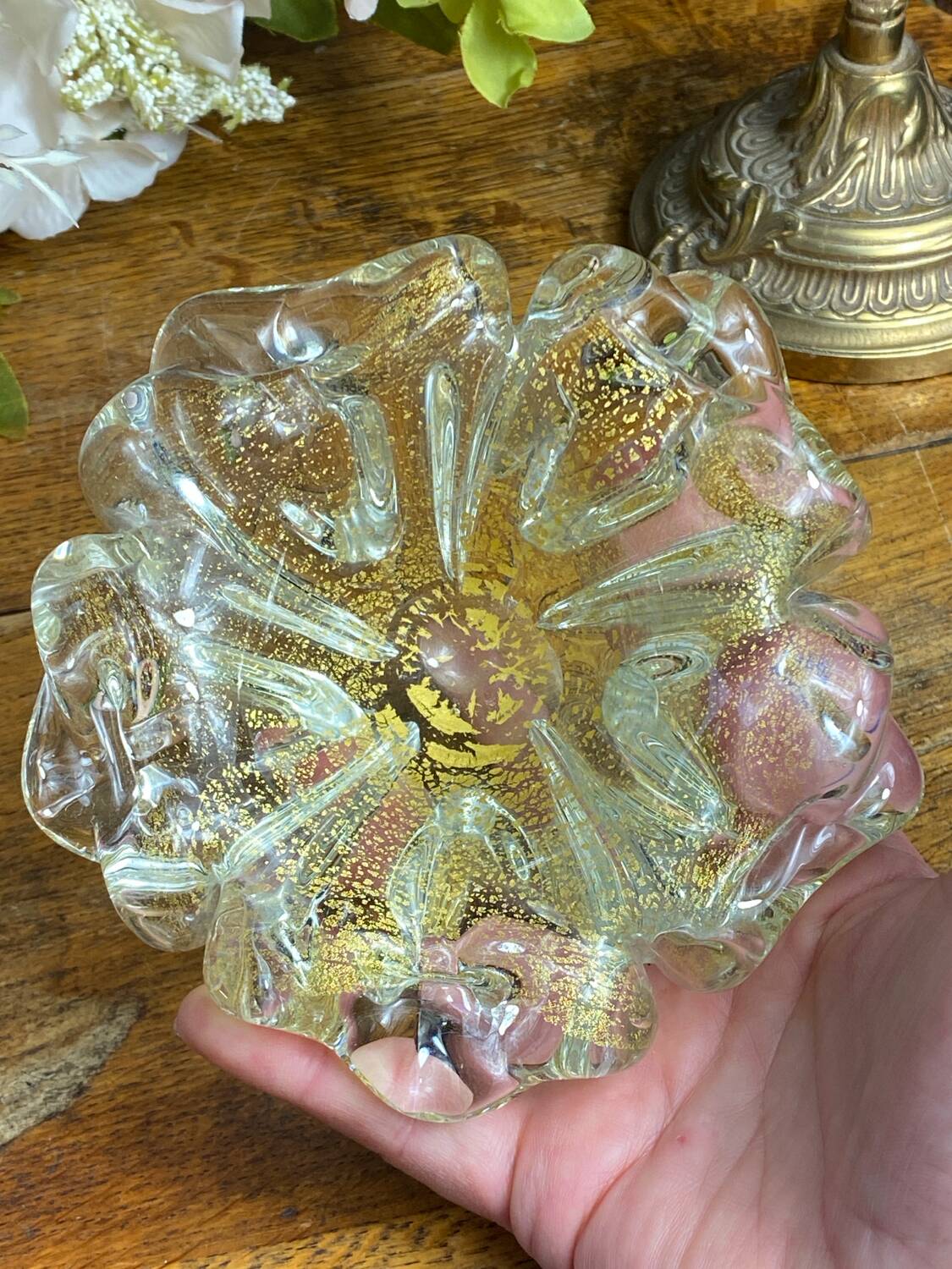 Cendrier en verre de Murano et feuille d’or par Barovier et Toso